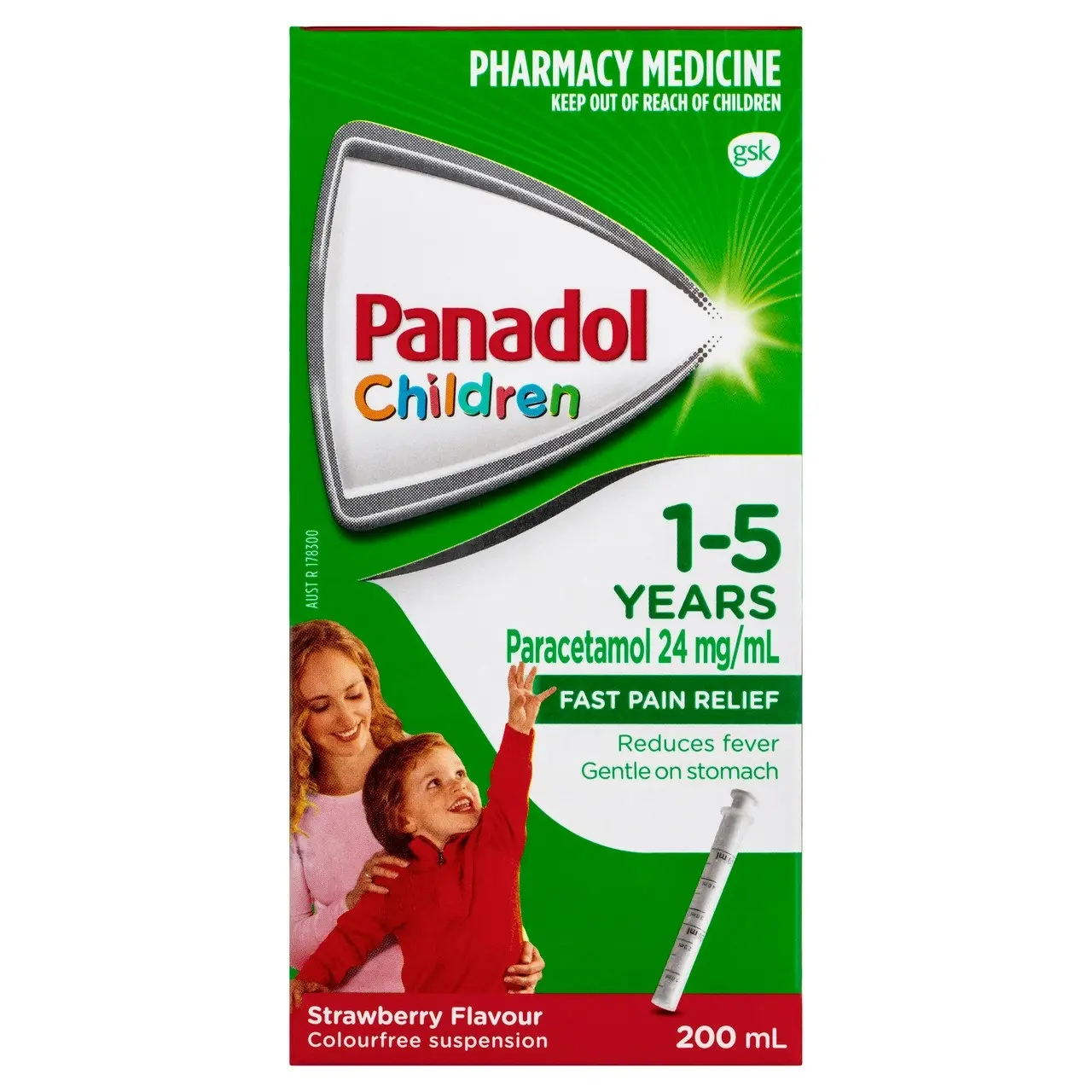 Panadol Children 1-5 years Colourfree Suspension, Strawberry Flavour, 200ml