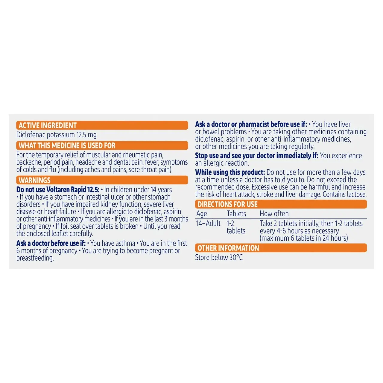 Voltaren Rapid 12.5 20 Tablets