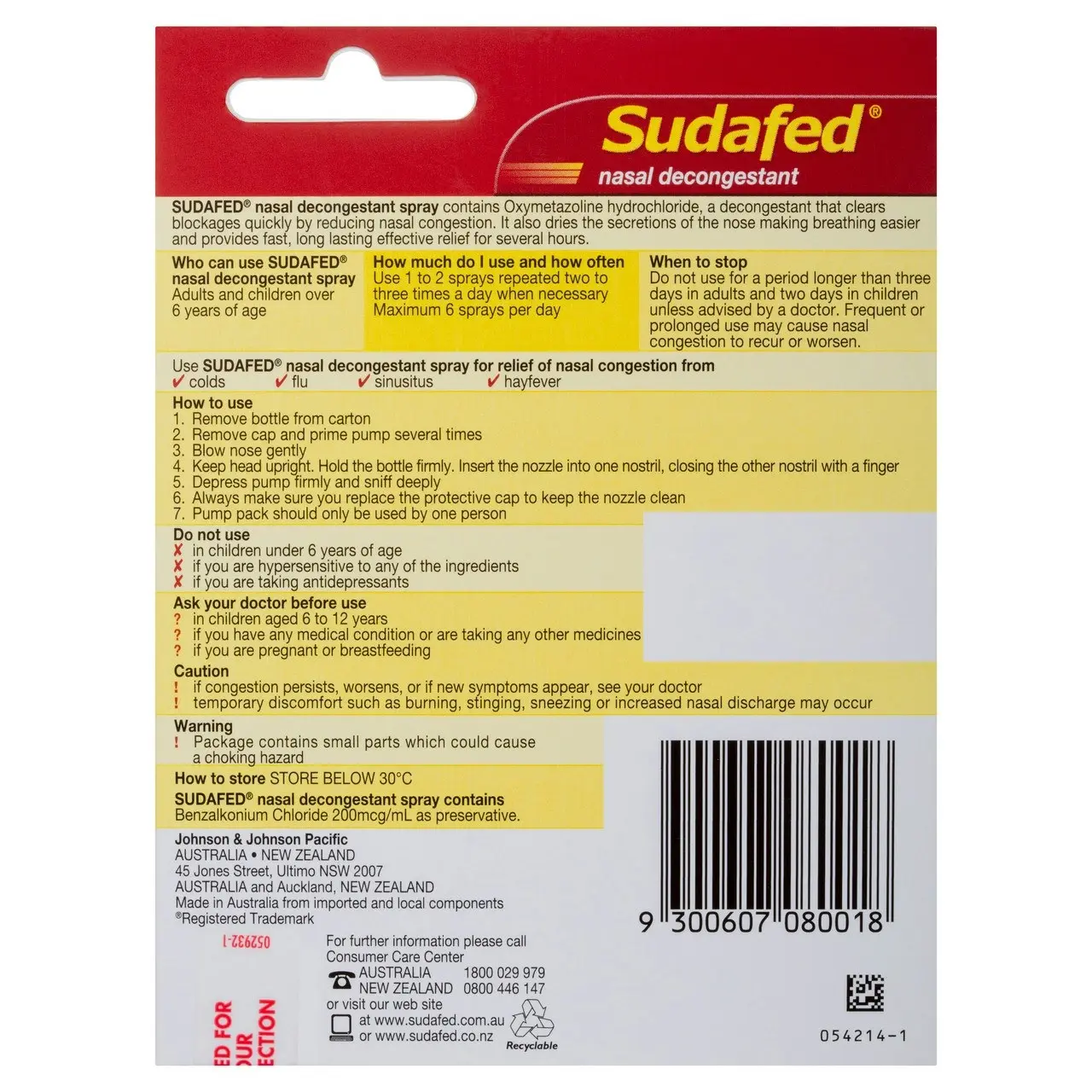 SUDAFED Nasal Decongestant Spray Refill 20mL