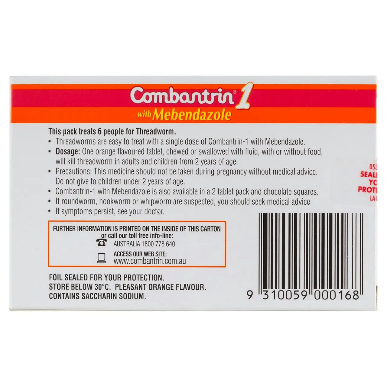 Combantrin-1 Threadworm Tablets 6 Pack