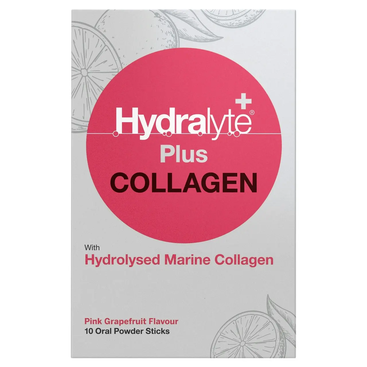 Hydralyte Plus Collagen with Hydrolysed Marine Collagen Pink Grapefruit 10 Pack