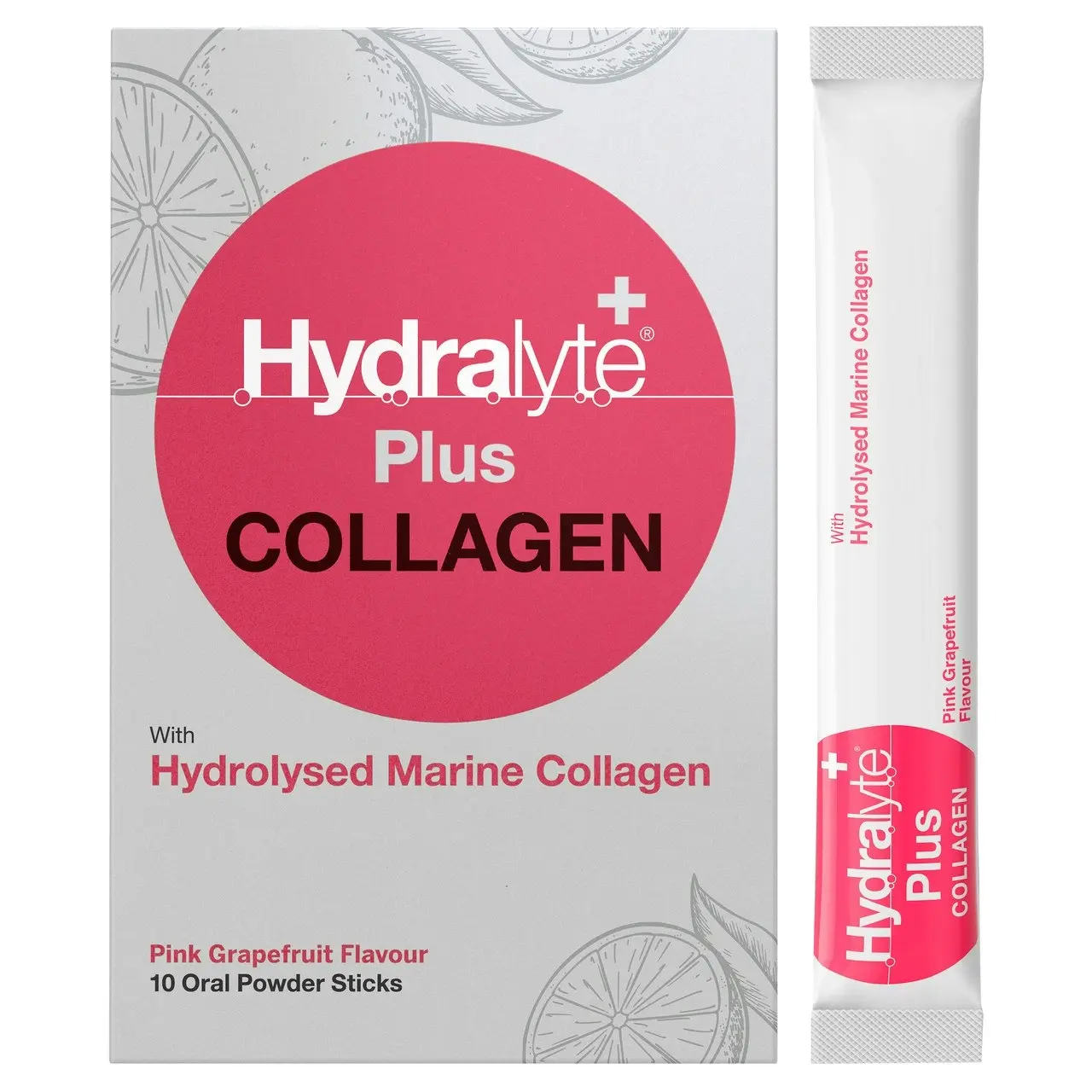 Hydralyte Plus Collagen with Hydrolysed Marine Collagen Pink Grapefruit 10 Pack