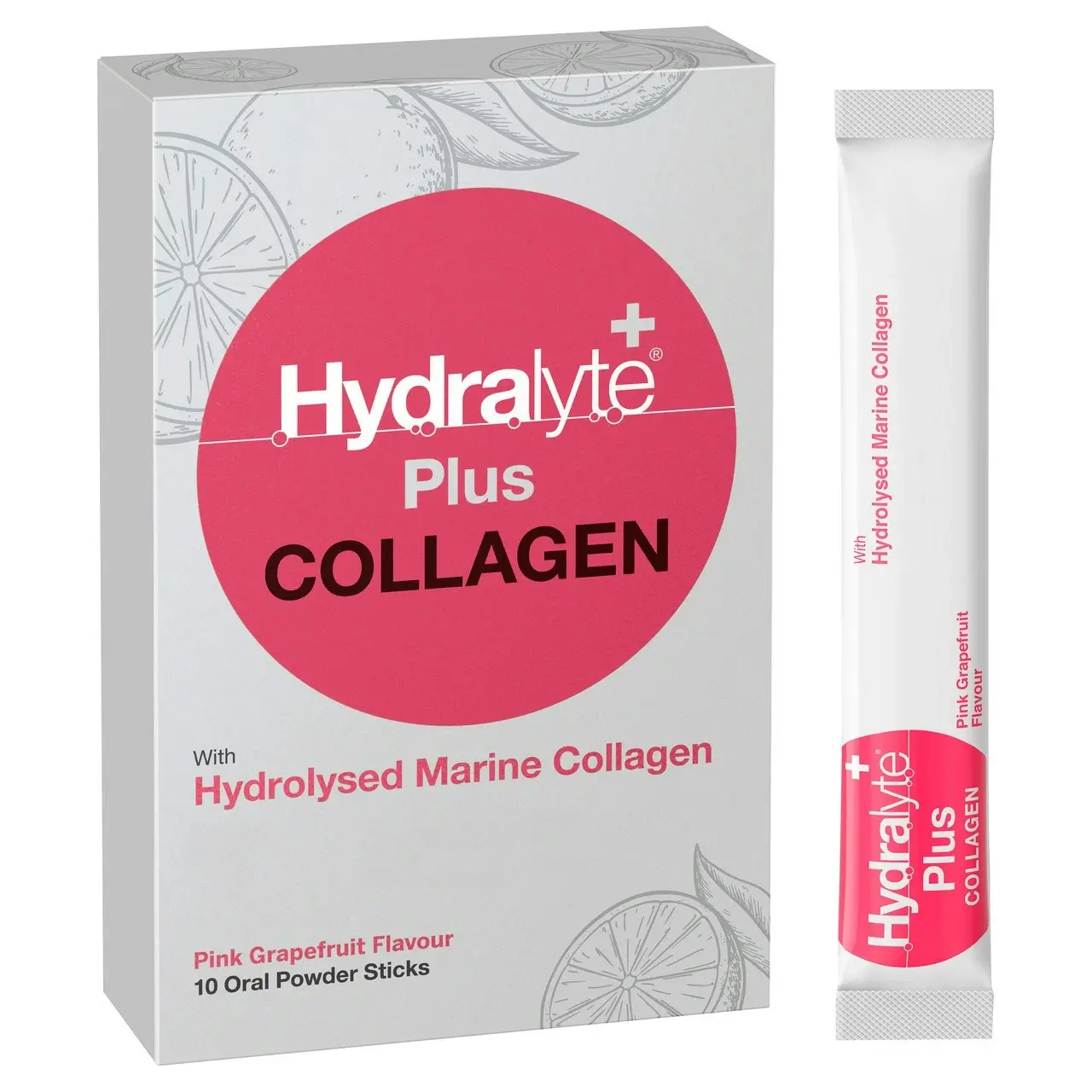 Hydralyte Plus Collagen with Hydrolysed Marine Collagen Pink Grapefruit 10 Pack