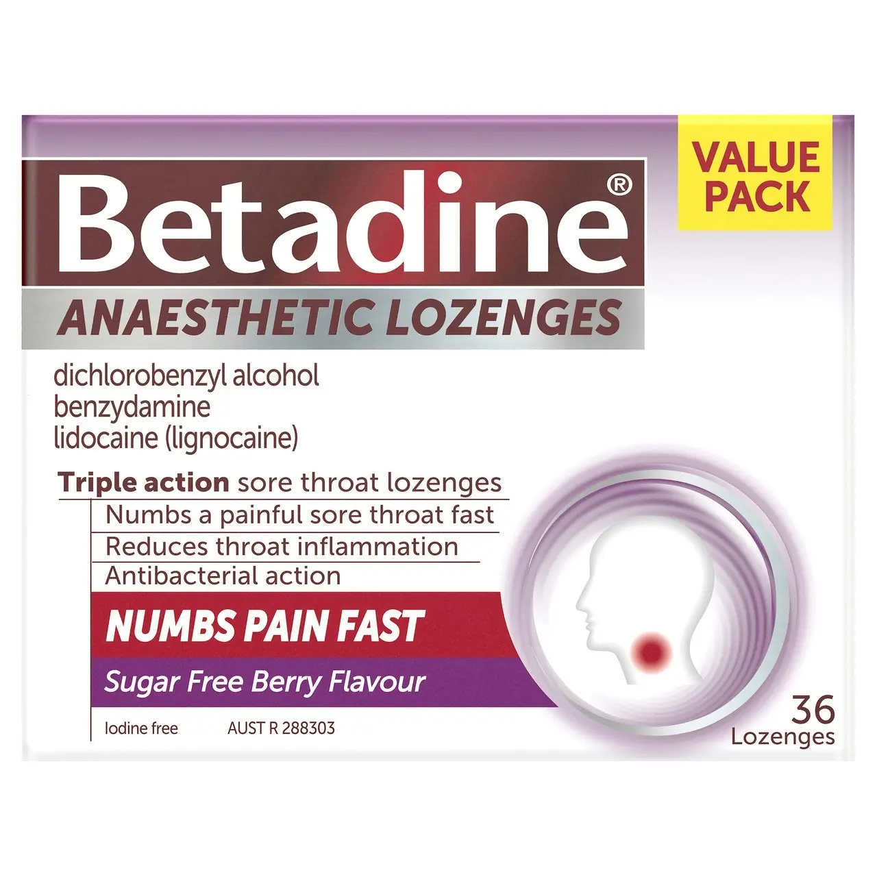 Betadine Sore Throat Anaesthetic Lozenges Berry 36 Pack