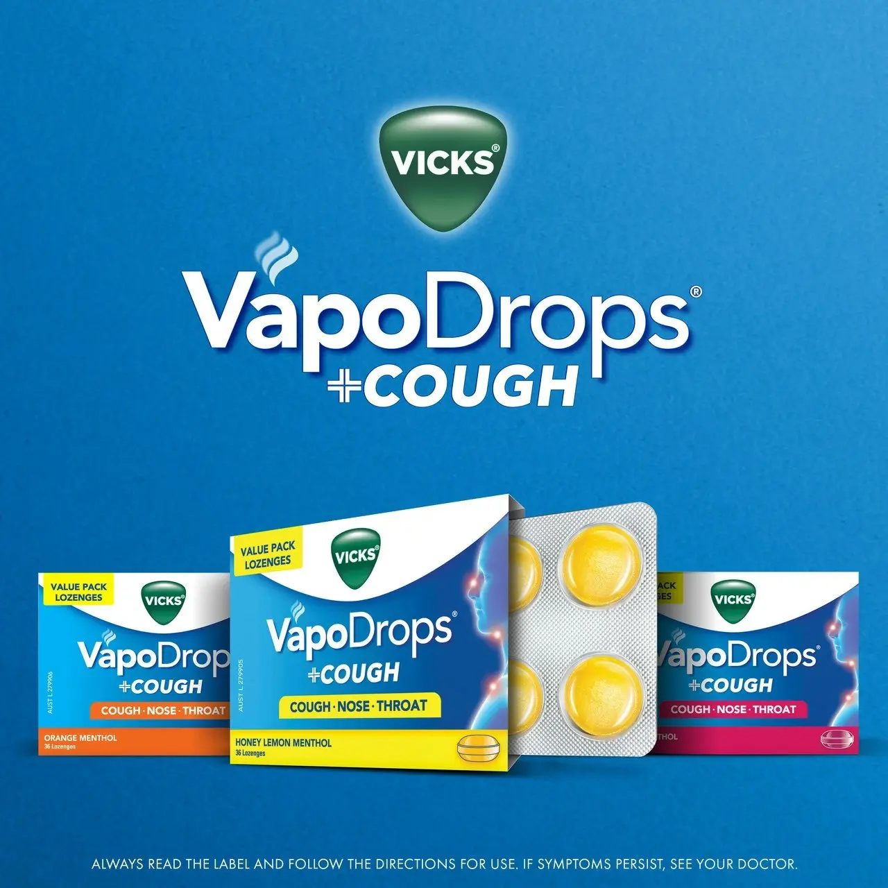 Vicks VapoDrops + Cough Honey Lemon Menthol 36 Lozenges