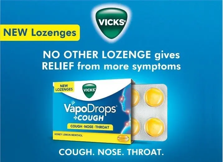 Vicks VapoDrops + Cough Honey Lemon Menthol 36 Lozenges