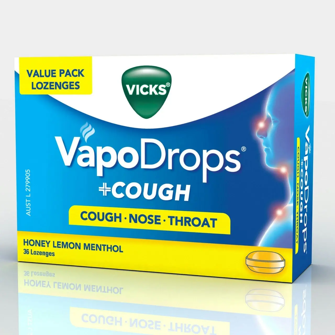 Vicks VapoDrops + Cough Honey Lemon Menthol 36 Lozenges