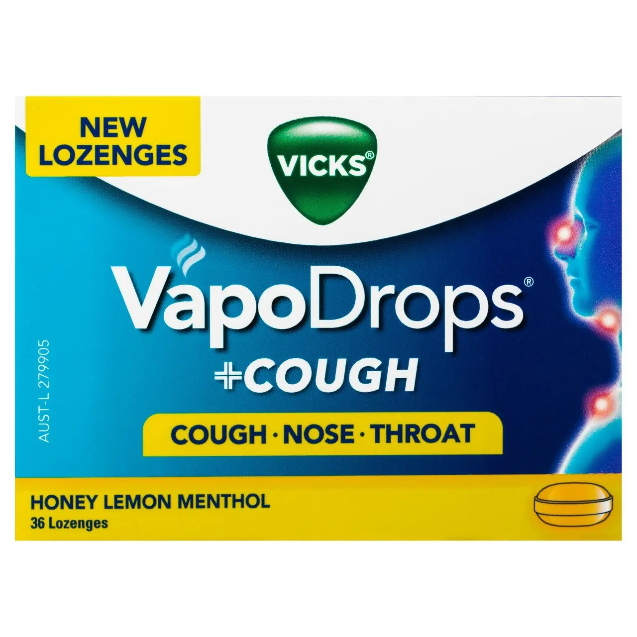 Vicks VapoDrops + Cough Honey Lemon Menthol 36 Lozenges