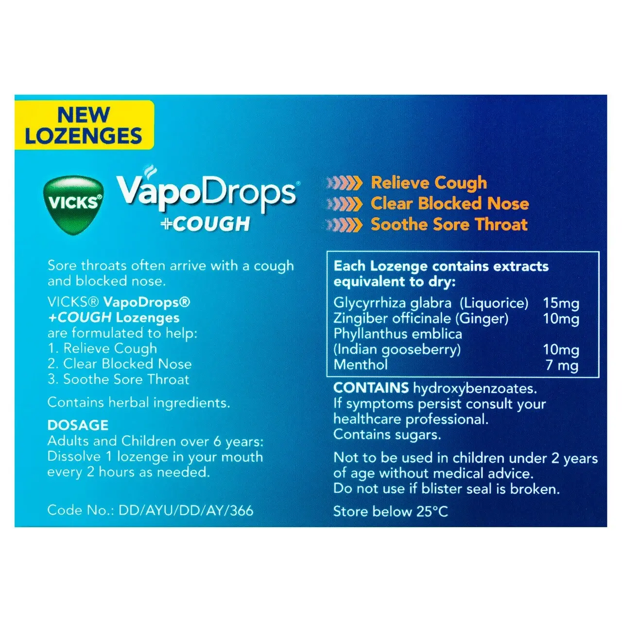 Vicks VapoDrops +COUGH Orange Menthol 36 lozenges