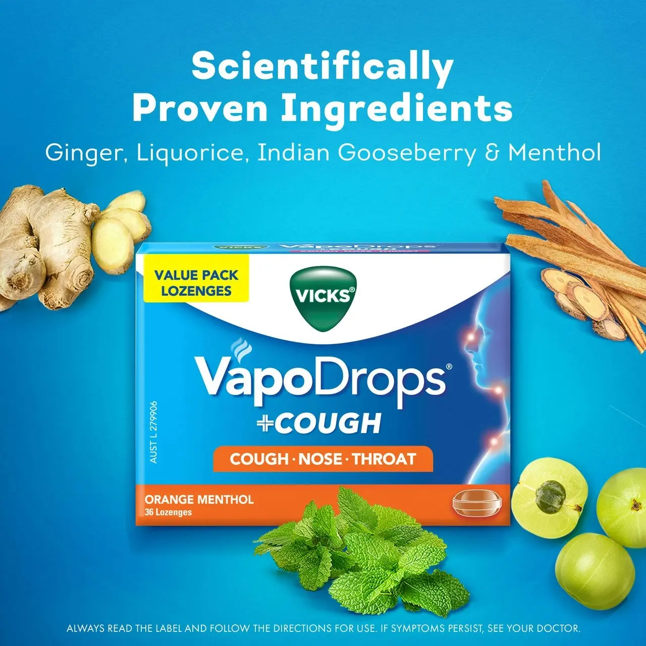 Vicks VapoDrops +COUGH Orange Menthol 36 lozenges