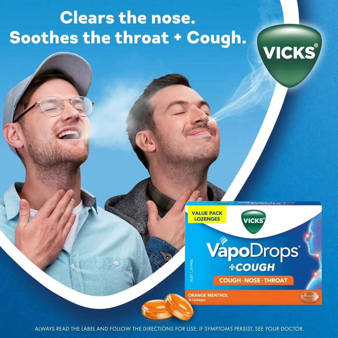 Vicks VapoDrops +COUGH Orange Menthol 36 lozenges