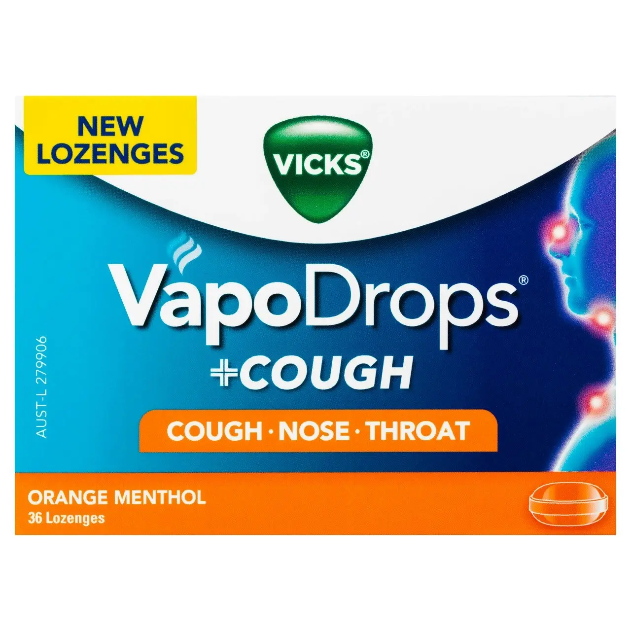 Vicks VapoDrops +COUGH Orange Menthol 36 lozenges