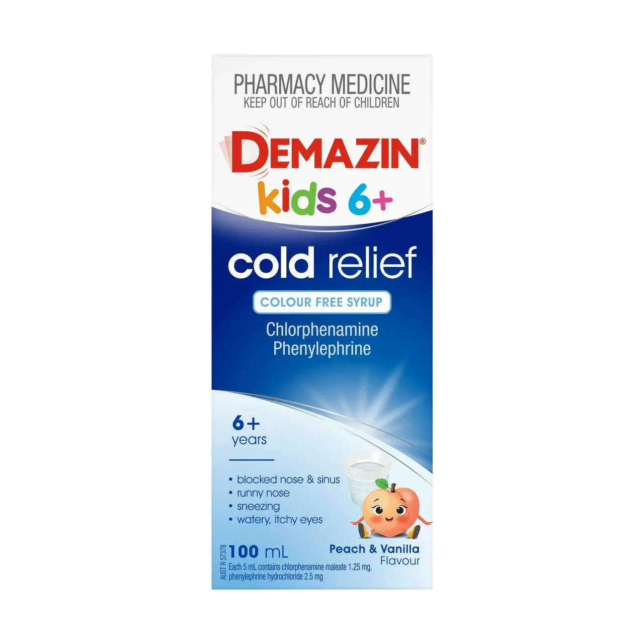 Demazin Kids 6+ Cold Relief Colour Free Syrup 100mL