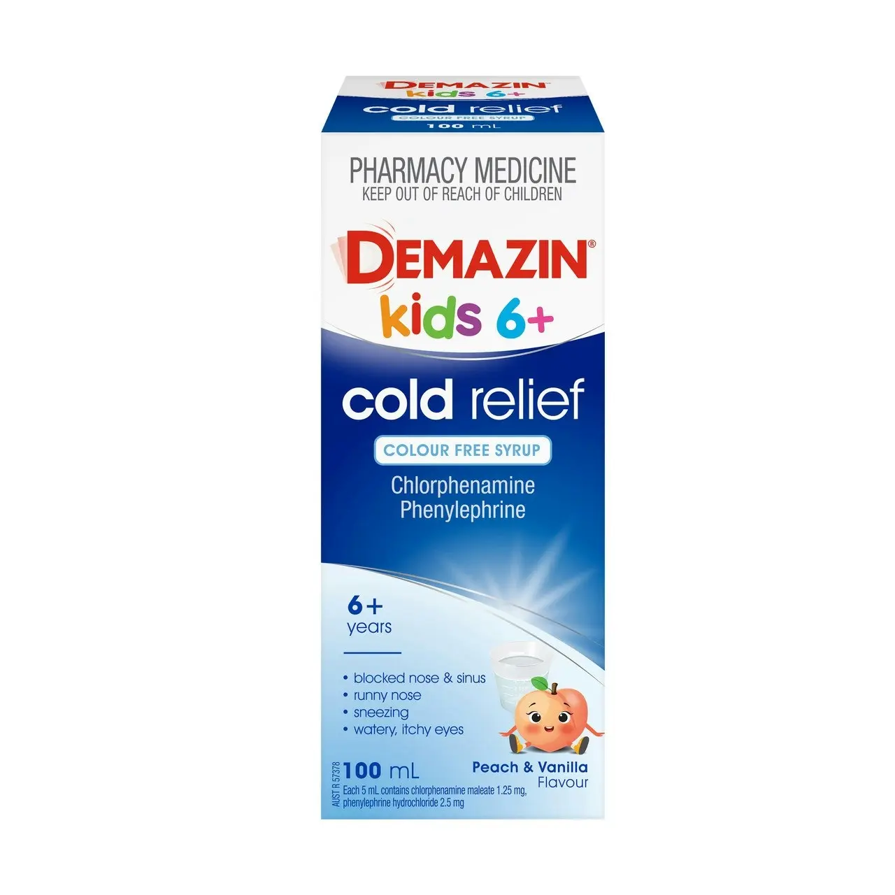 Demazin Kids 6+ Cold Relief Colour Free Syrup 100mL