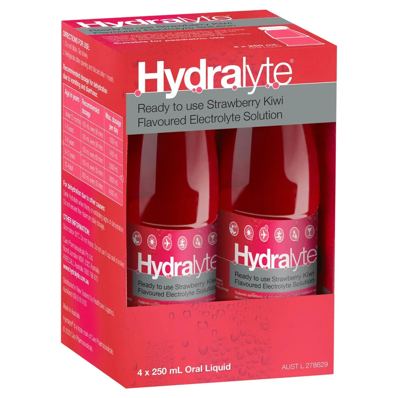 Hydralyte Ready to use Electrolyte Solution Strawberry Kiwi Flavoured 4 x 250mL