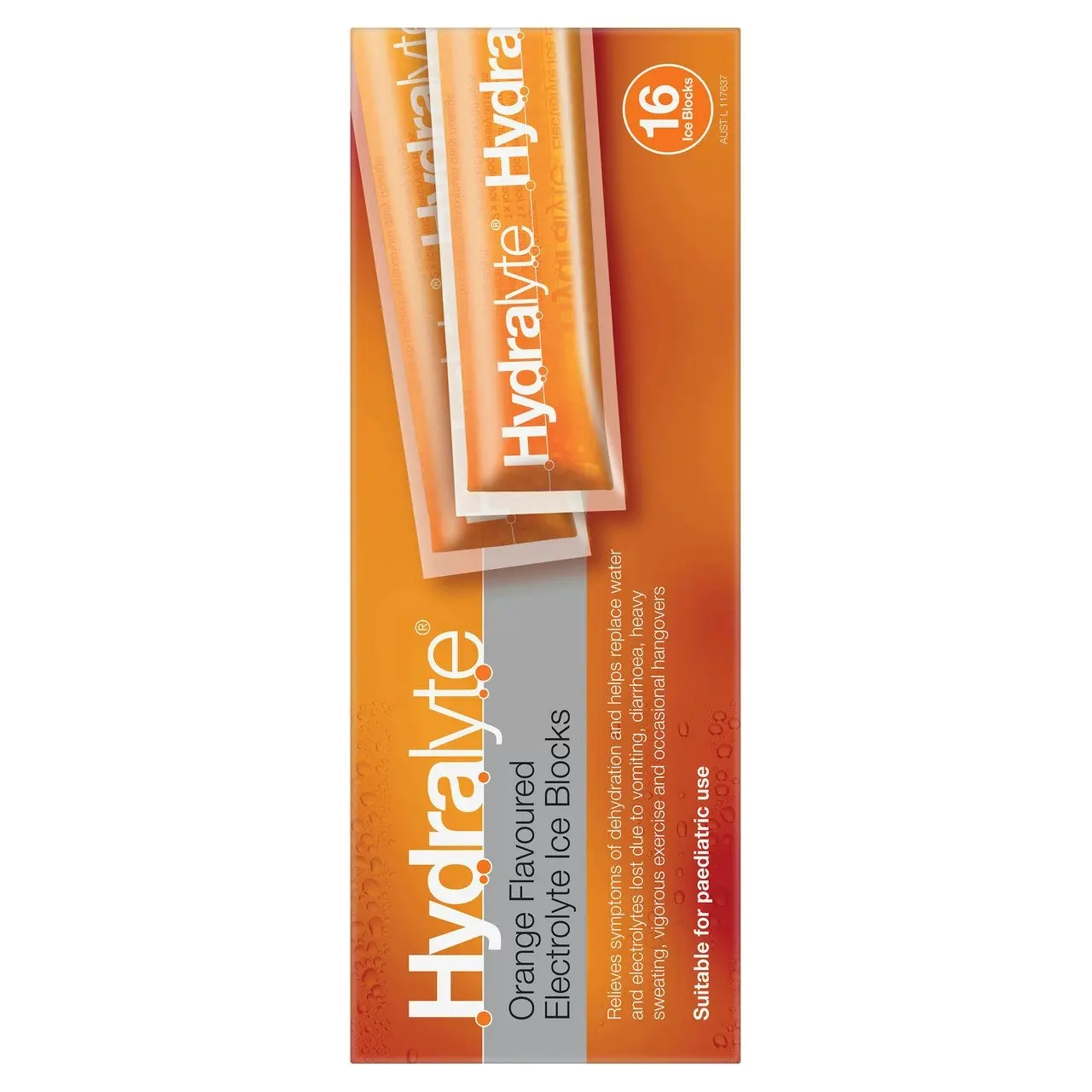 Hydralyte Electrolyte Ice Blocks Orange Flavoured 16 Pack