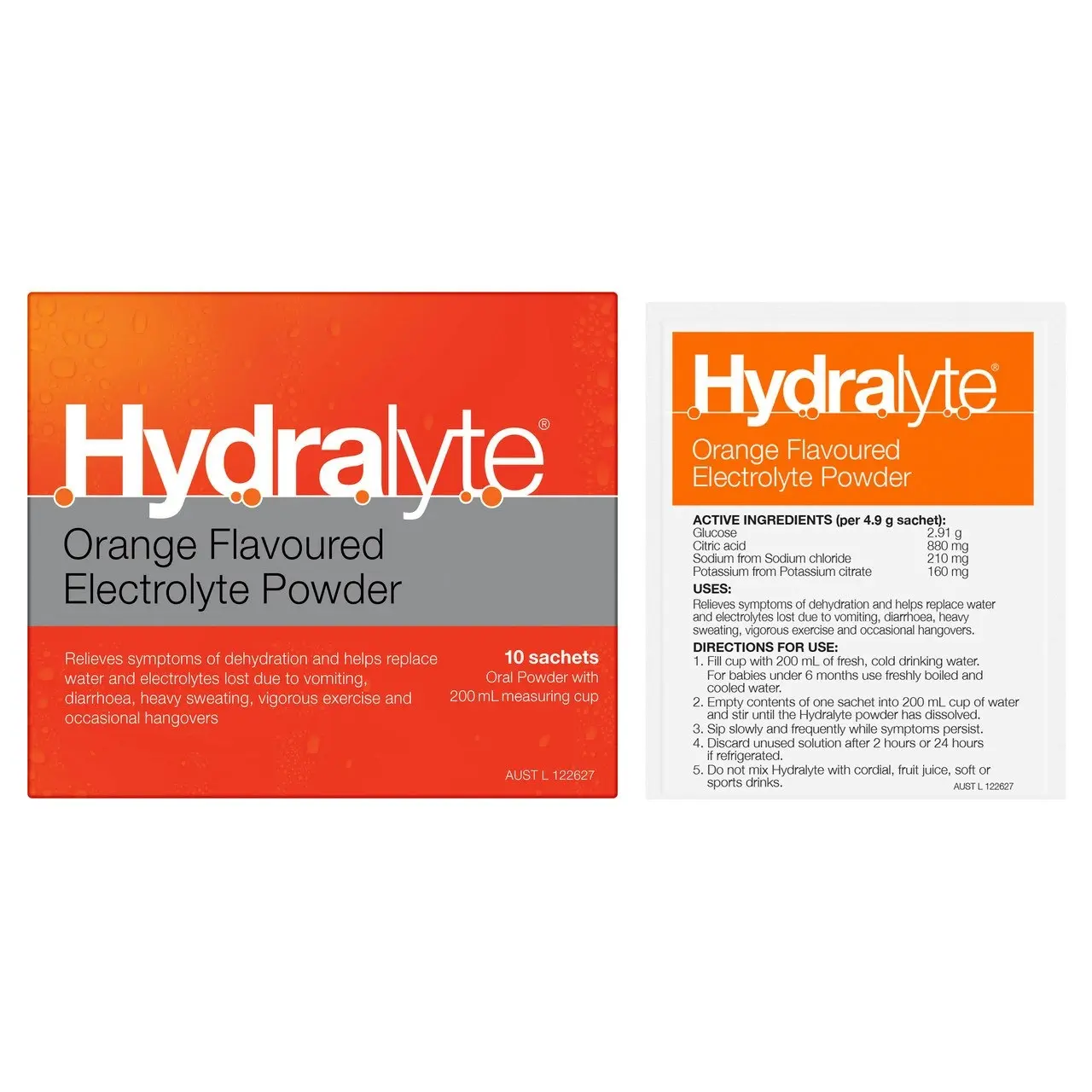 Hydralyte Electrolyte Powder Orange Flavoured 10 Pack