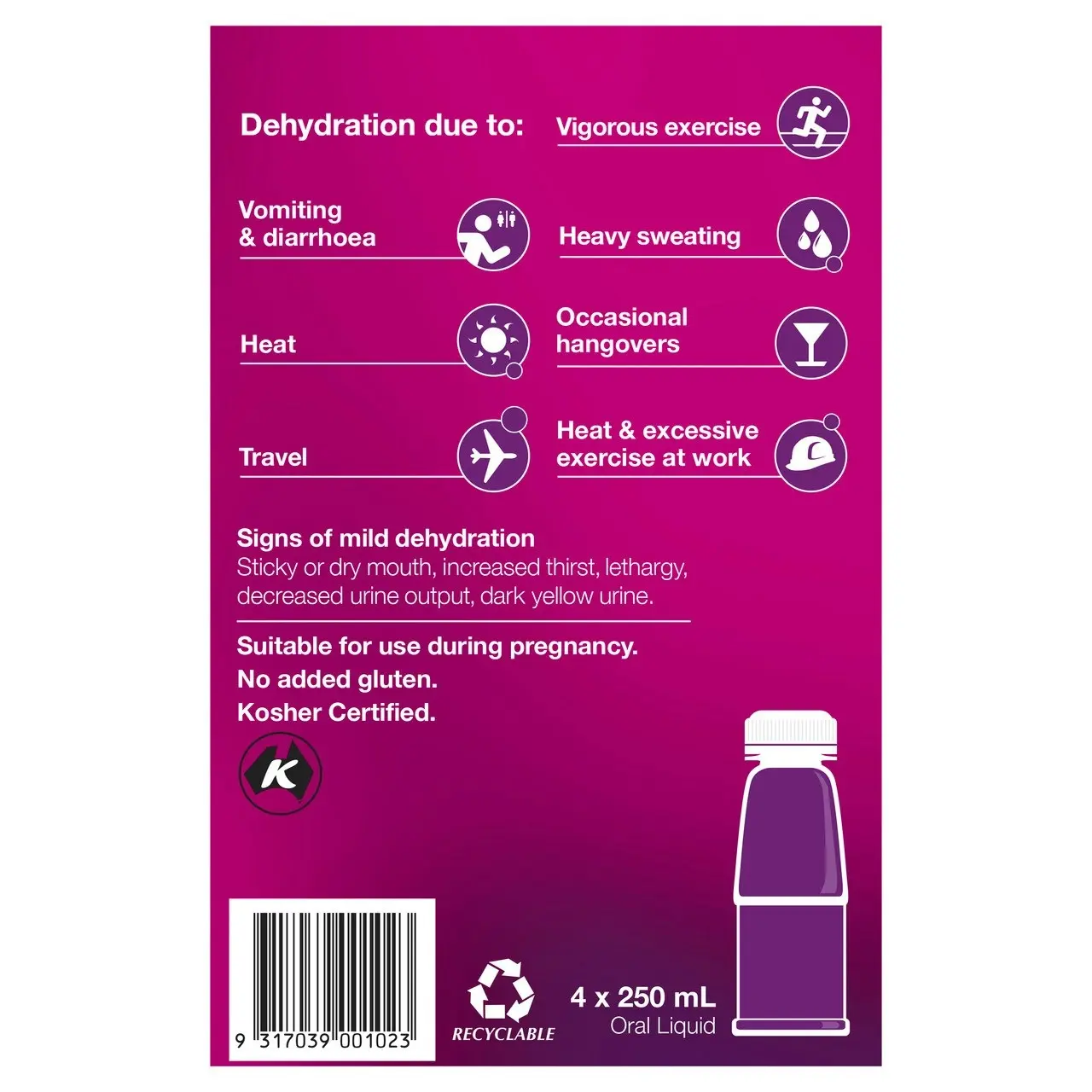 Hydralyte Ready to use Electrolyte Solution Apple Blackcurrant Flavoured 4 x 250mL