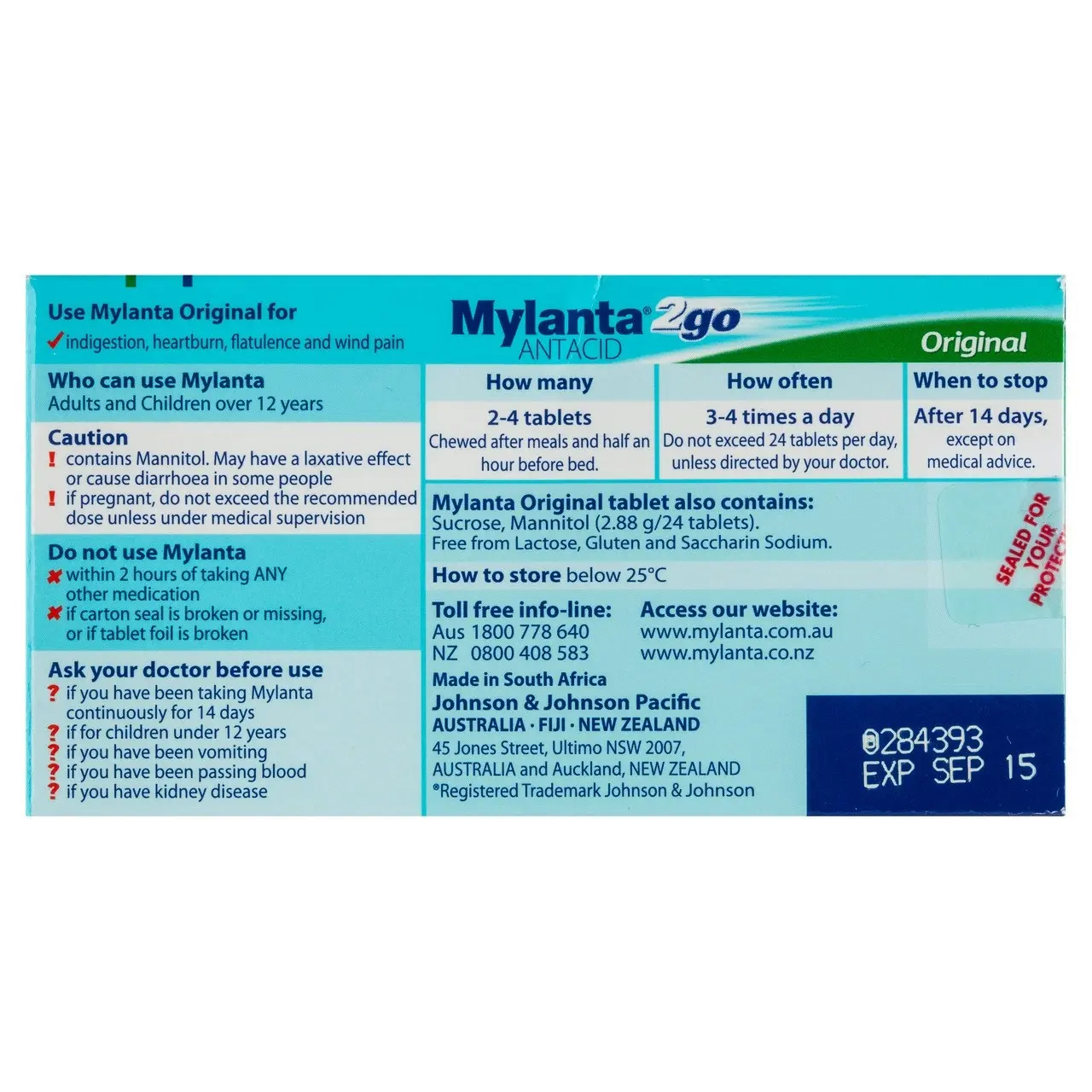 Mylanta 2Go Antacid Original Chewable Tablets Lemon Mint 24 Pack