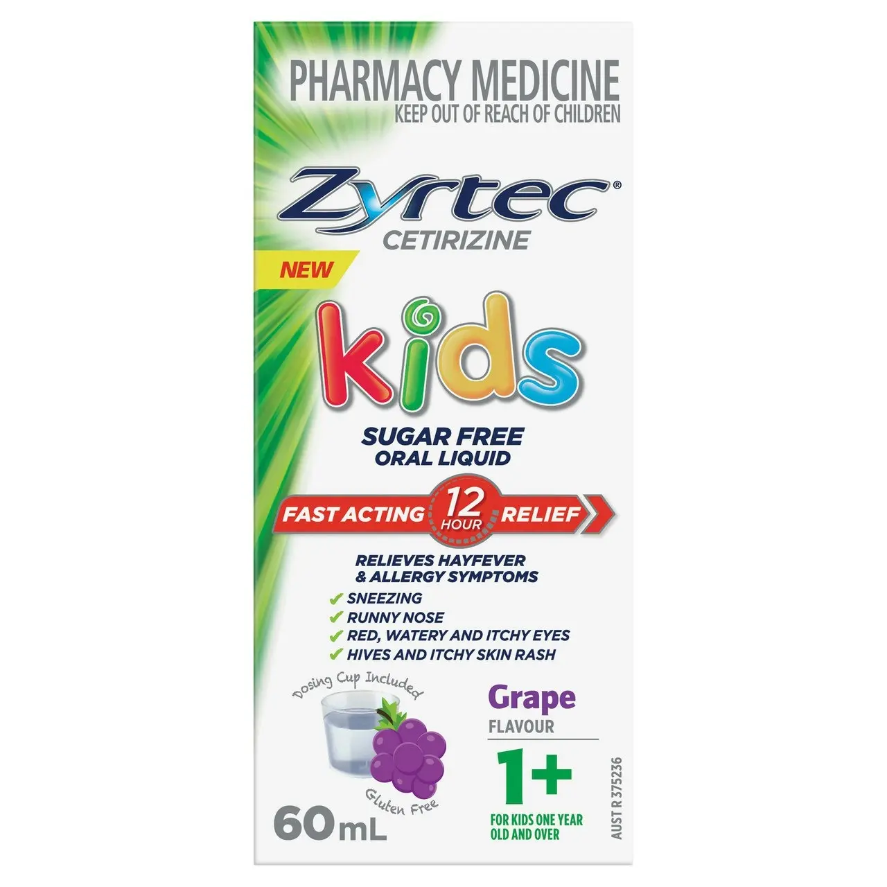 Zyrtec Kids Allergy & Hayfever Relief Antihistamine Grape Liquid 60mL