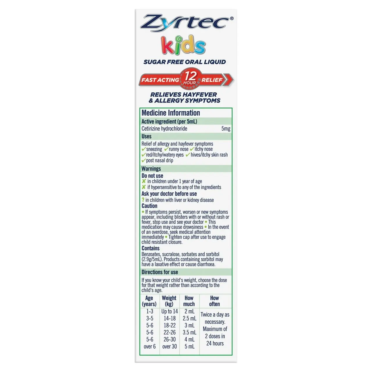 Zyrtec Kids Allergy & Hayfever Relief Antihistamine Grape Liquid 60mL