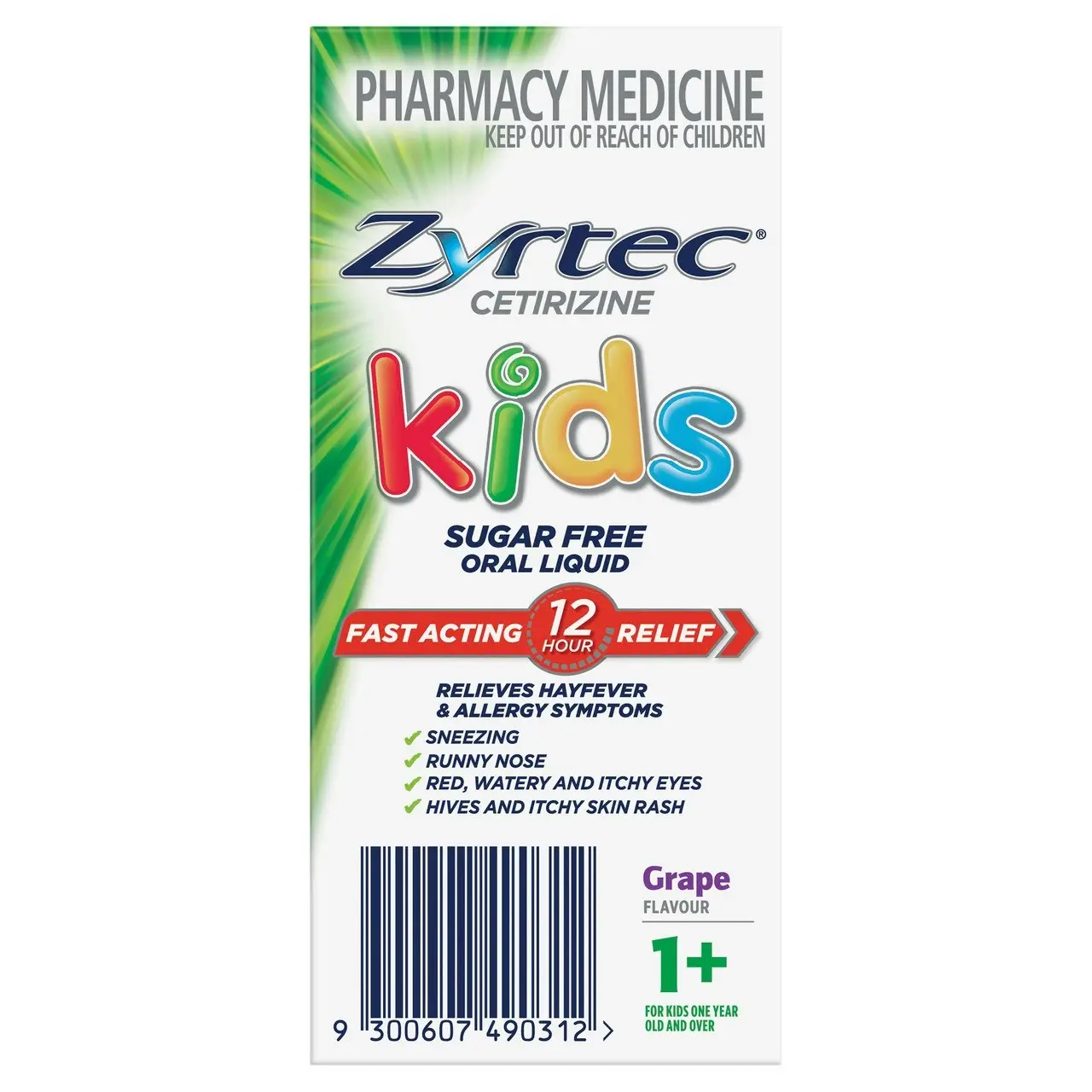 Zyrtec Kids Allergy & Hayfever Relief Antihistamine Grape Liquid 60mL