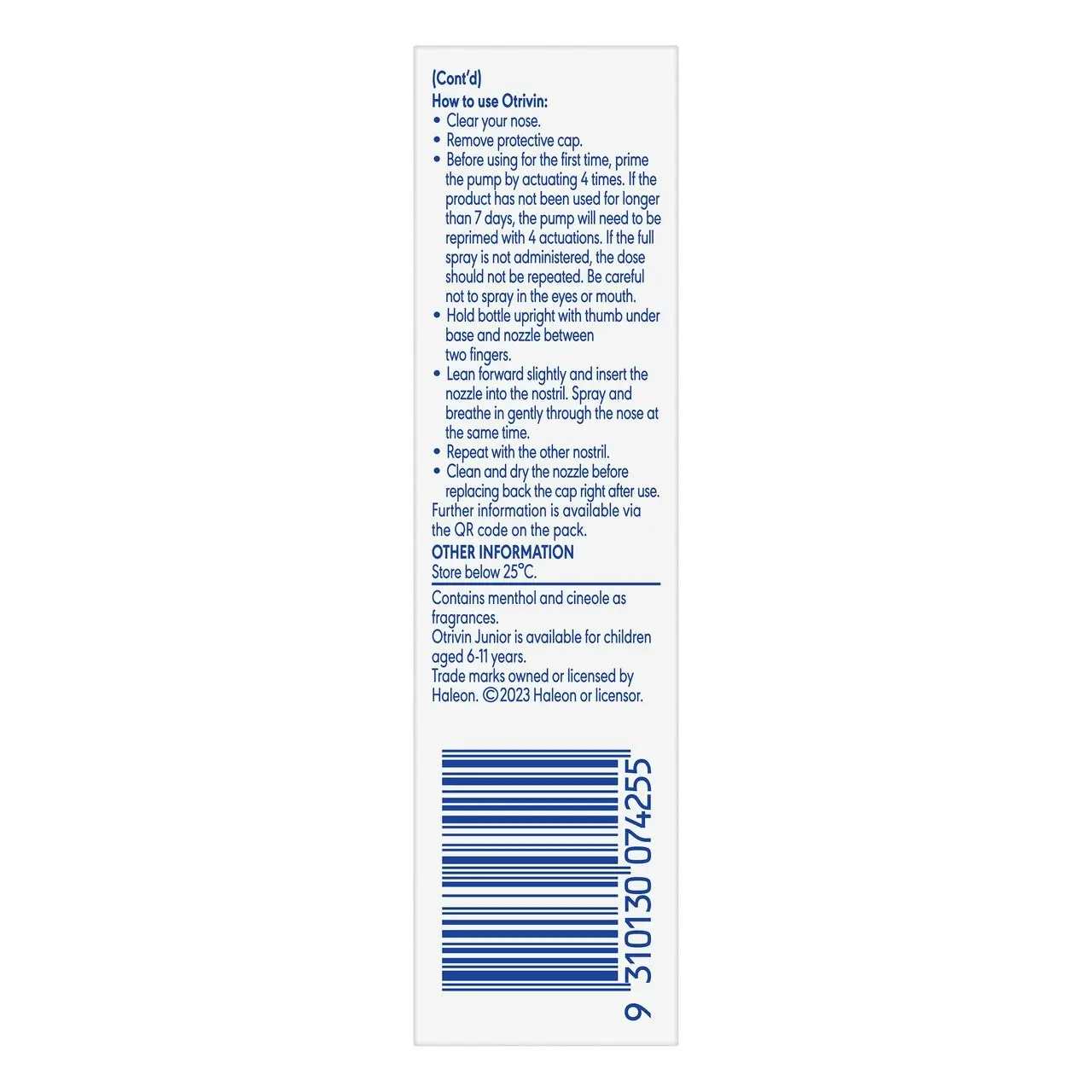 Otrivin Menthol Nasal Spray for Blocked Nose 10mL