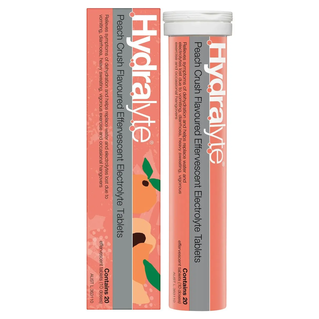 Hydralyte Effervescent Electrolyte Tablets Peach Crush Flavoured 20 Tablets