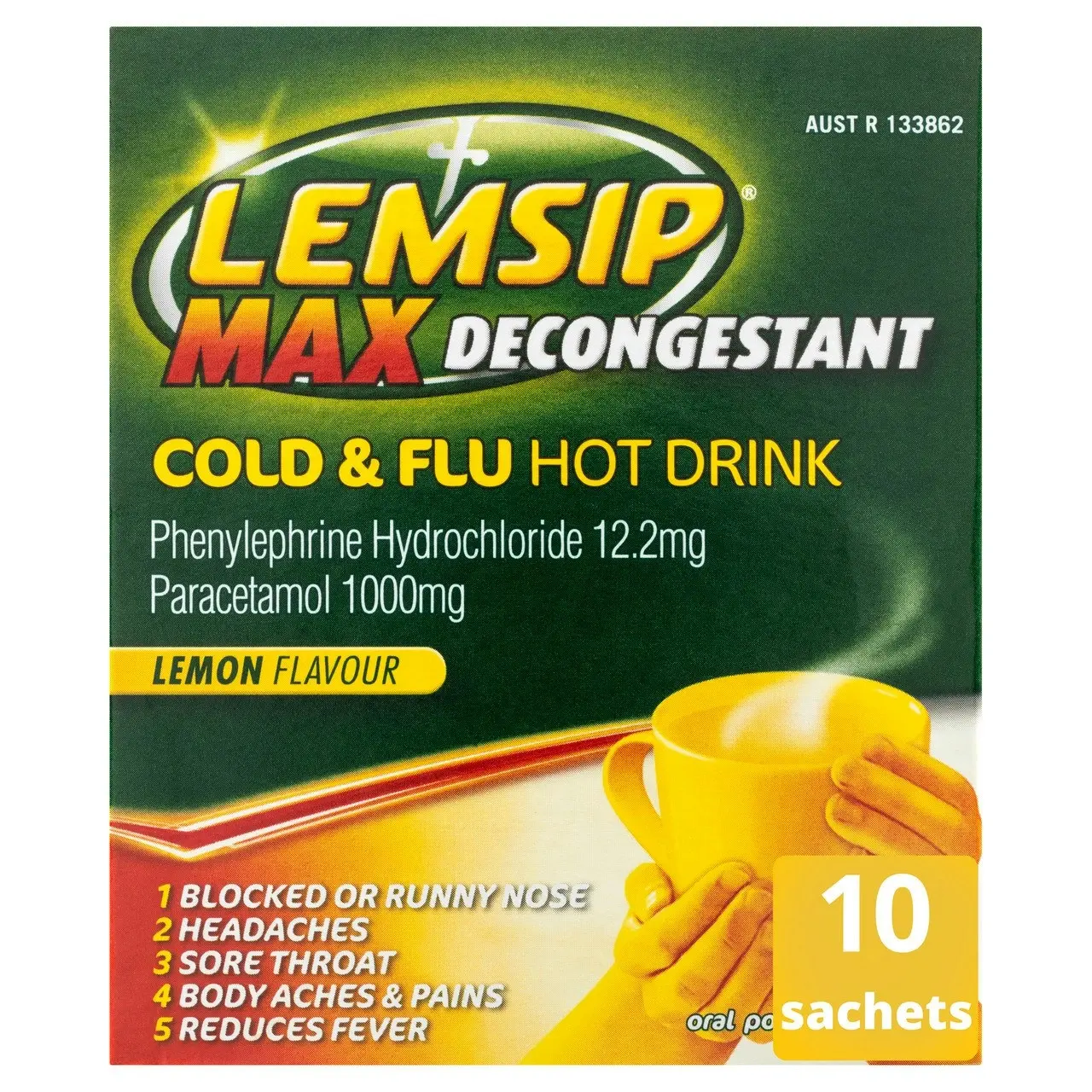 Lemsip Max Cold & Flu with Decongestant Lemon Sachets 10