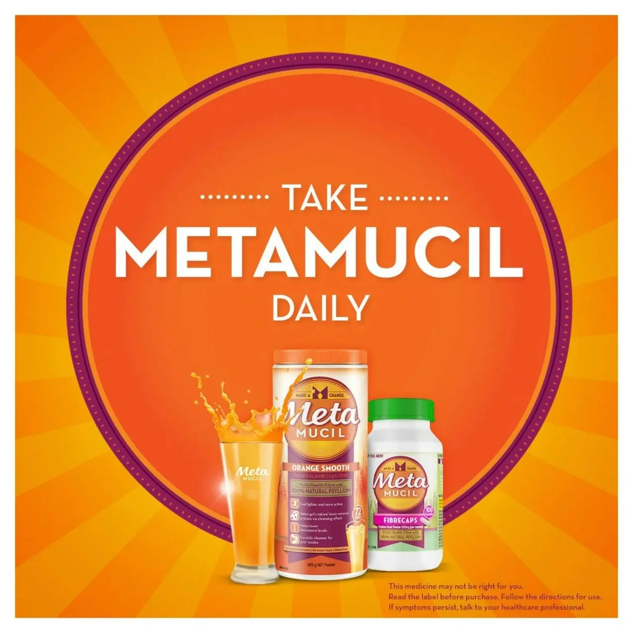 Metamucil Multi-Health Fibre with 100% Psyllium Natural Psyllium Orange Smooth 72D