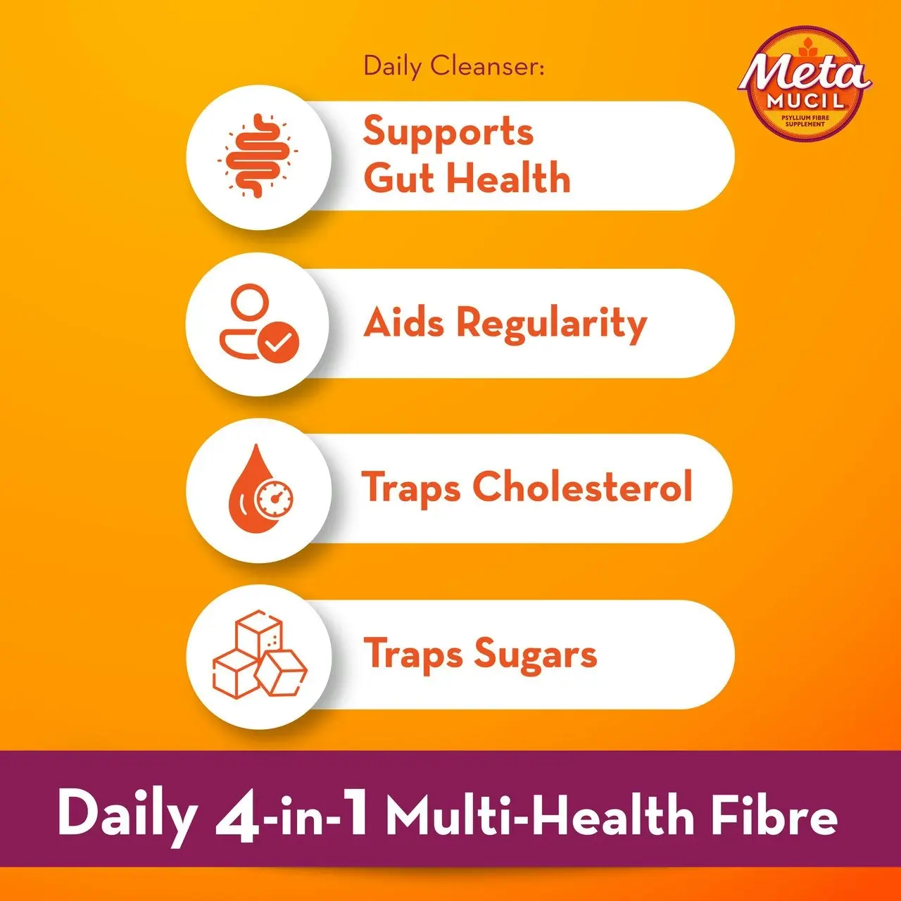 Metamucil Multi-Health Fibre with 100% Psyllium Natural Psyllium Lemon Lime Smooth 72 Doses