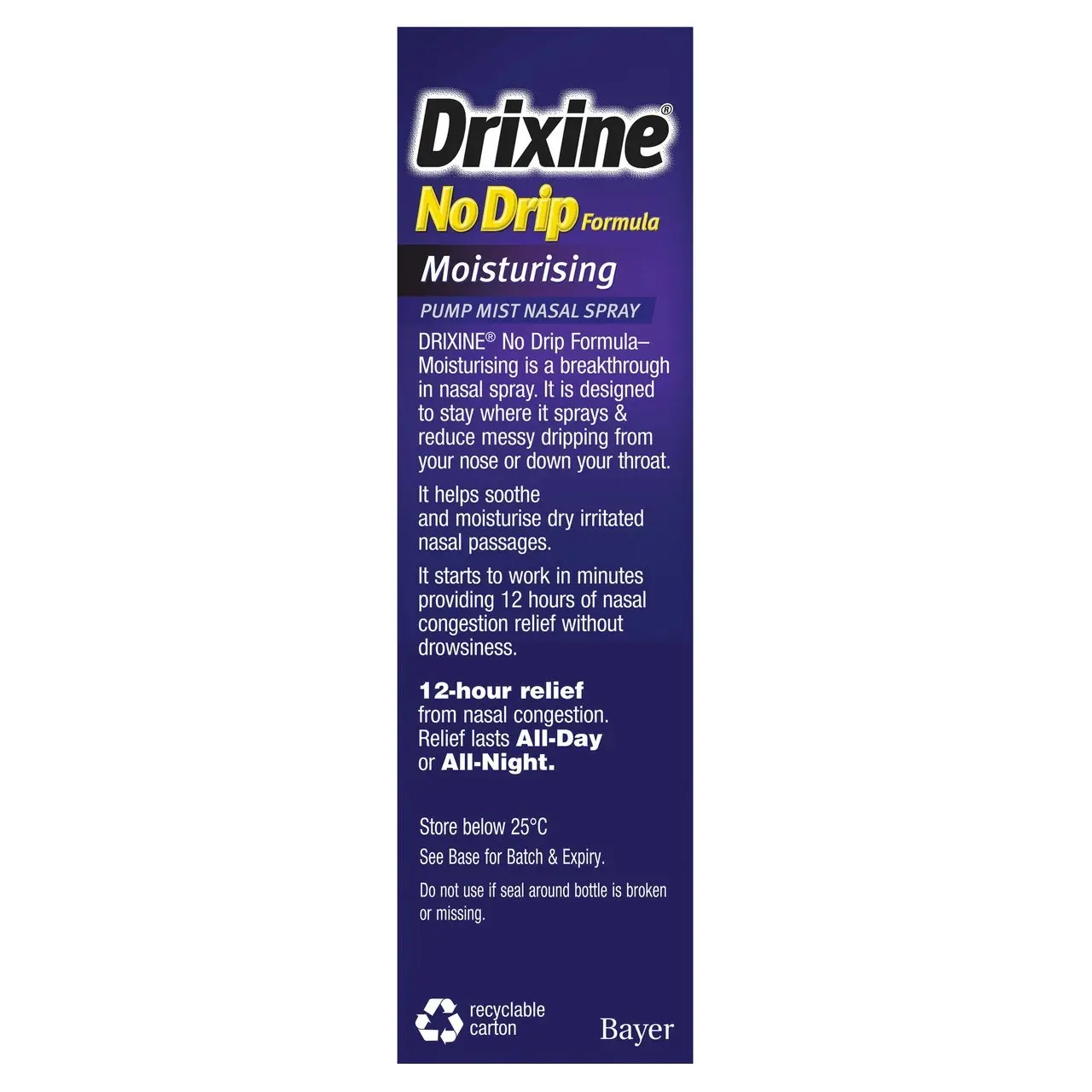 Drixine 12 Hour Relief No Drip Formula Moisturising Pump Mist Nasal Spray 15mL