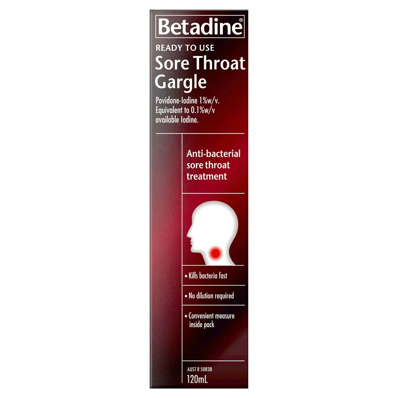 Betadine Ready To Use Sore Throat Gargle 120mL