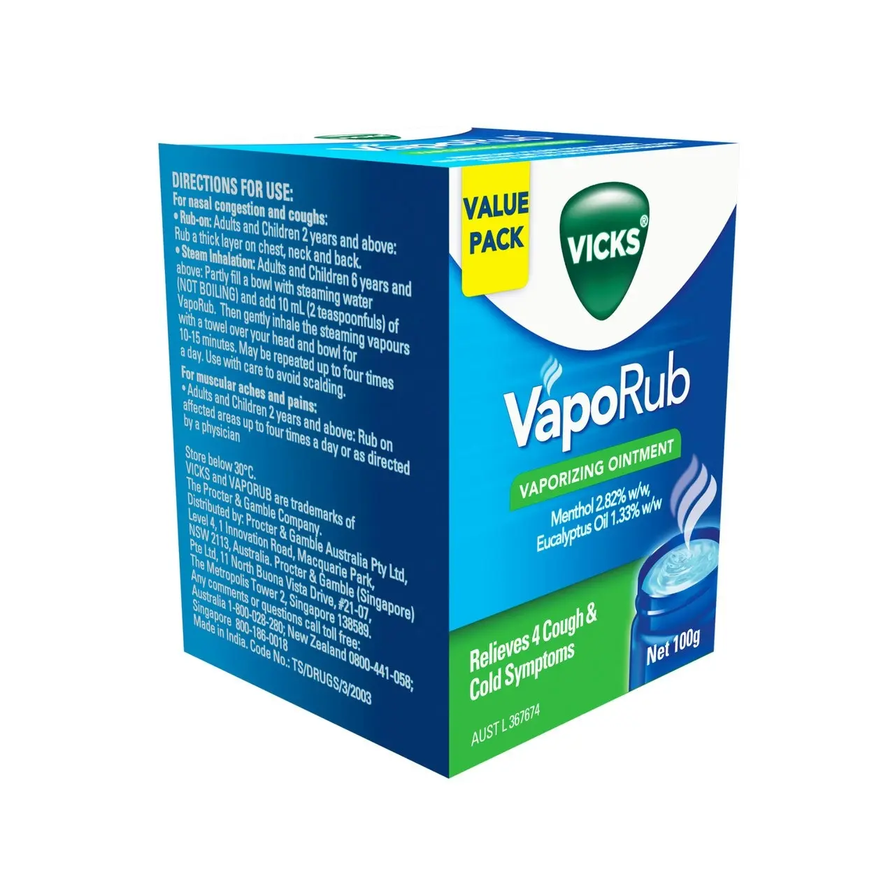 Vicks VapoRub Vaporizing Ointment Relief from Cough & Cold Symptoms 100g - Cough & Cold