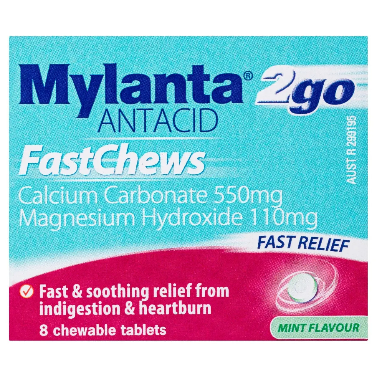 Mylanta 2Go Antacid FastChews Tablets Mint 8 Pack