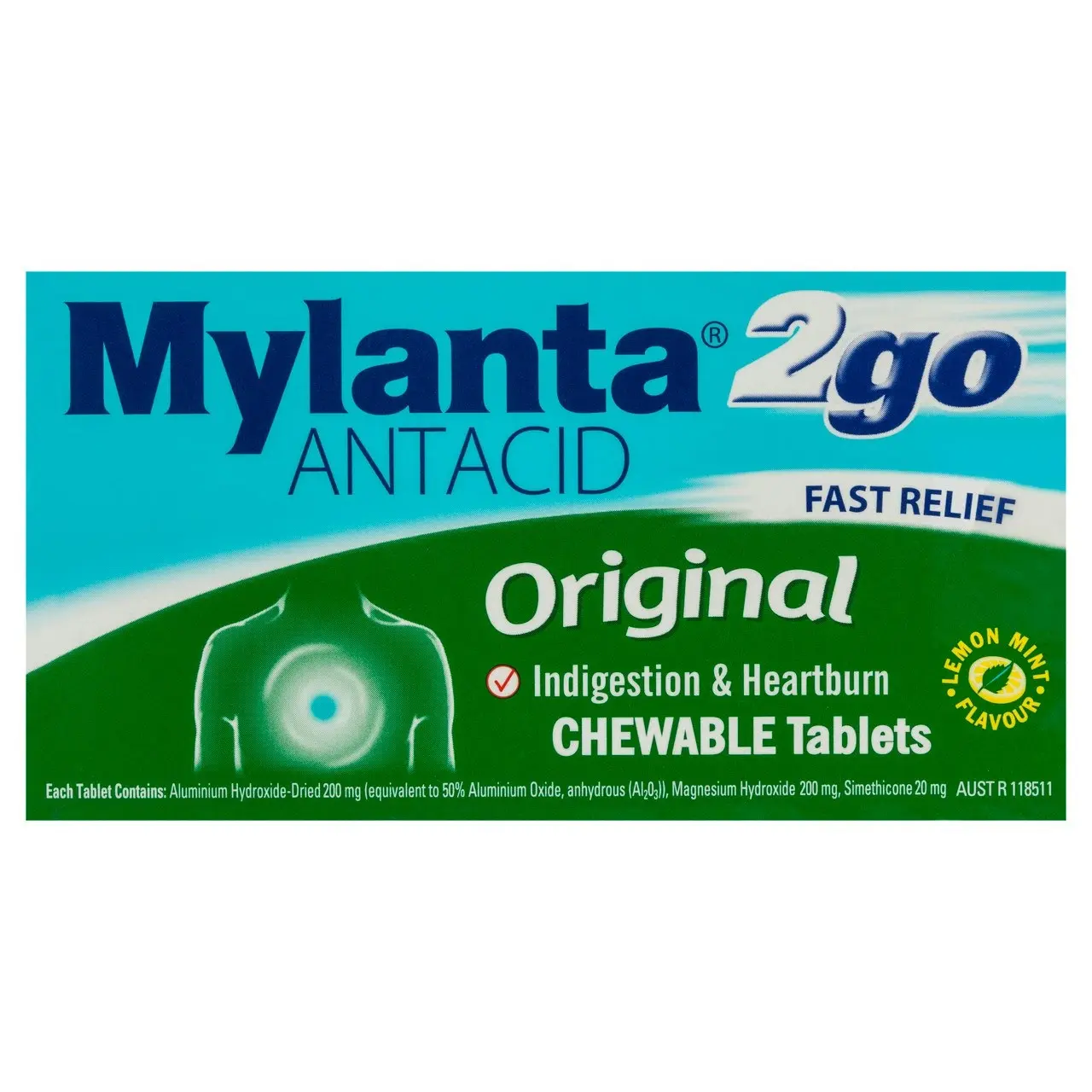 Mylanta 2Go Antacid Original Chewable Tablets Lemon Mint 100 Pack