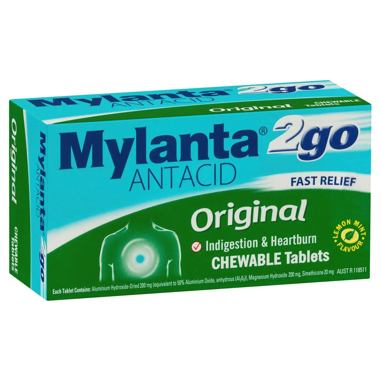 Mylanta 2Go Antacid Original Chewable Tablets Lemon Mint 100 Pack