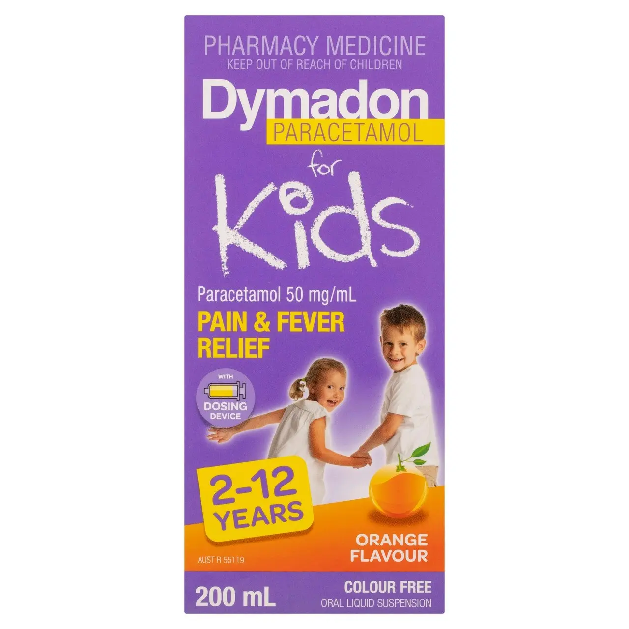 Dymadon Paracetamol for Kids 2-12yrs ORANGE 200mL