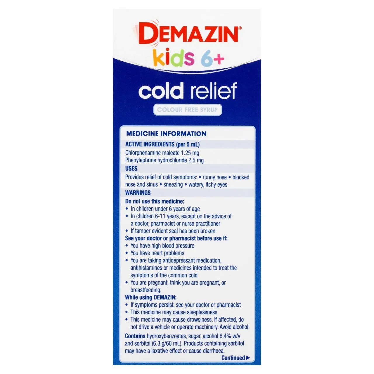 Demazin Cold Relief Colour Free Syrup 200ml