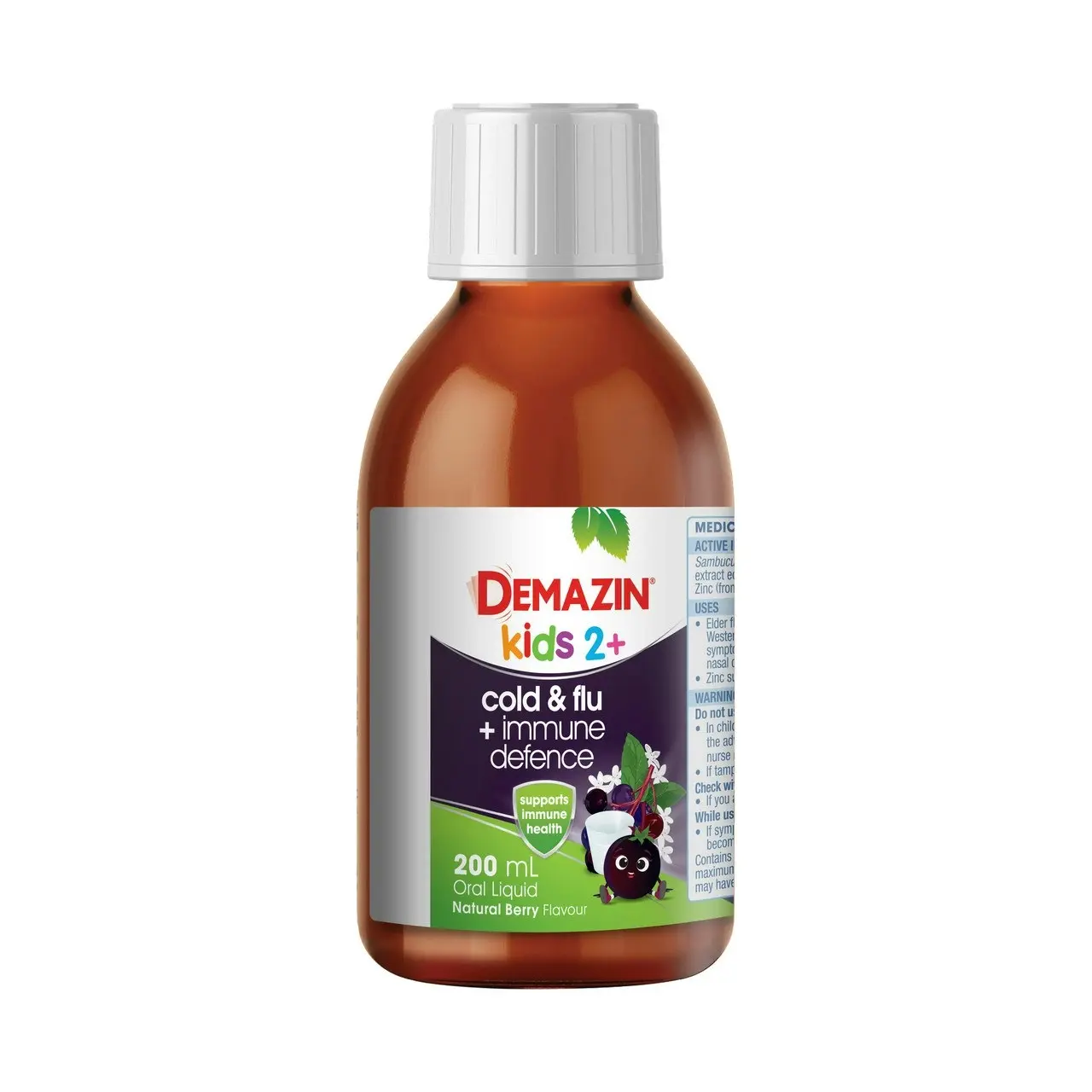 Demazin Kids 2+ Cold & Flu + Immune Defence Natural Berry Oral Liquid 200mL