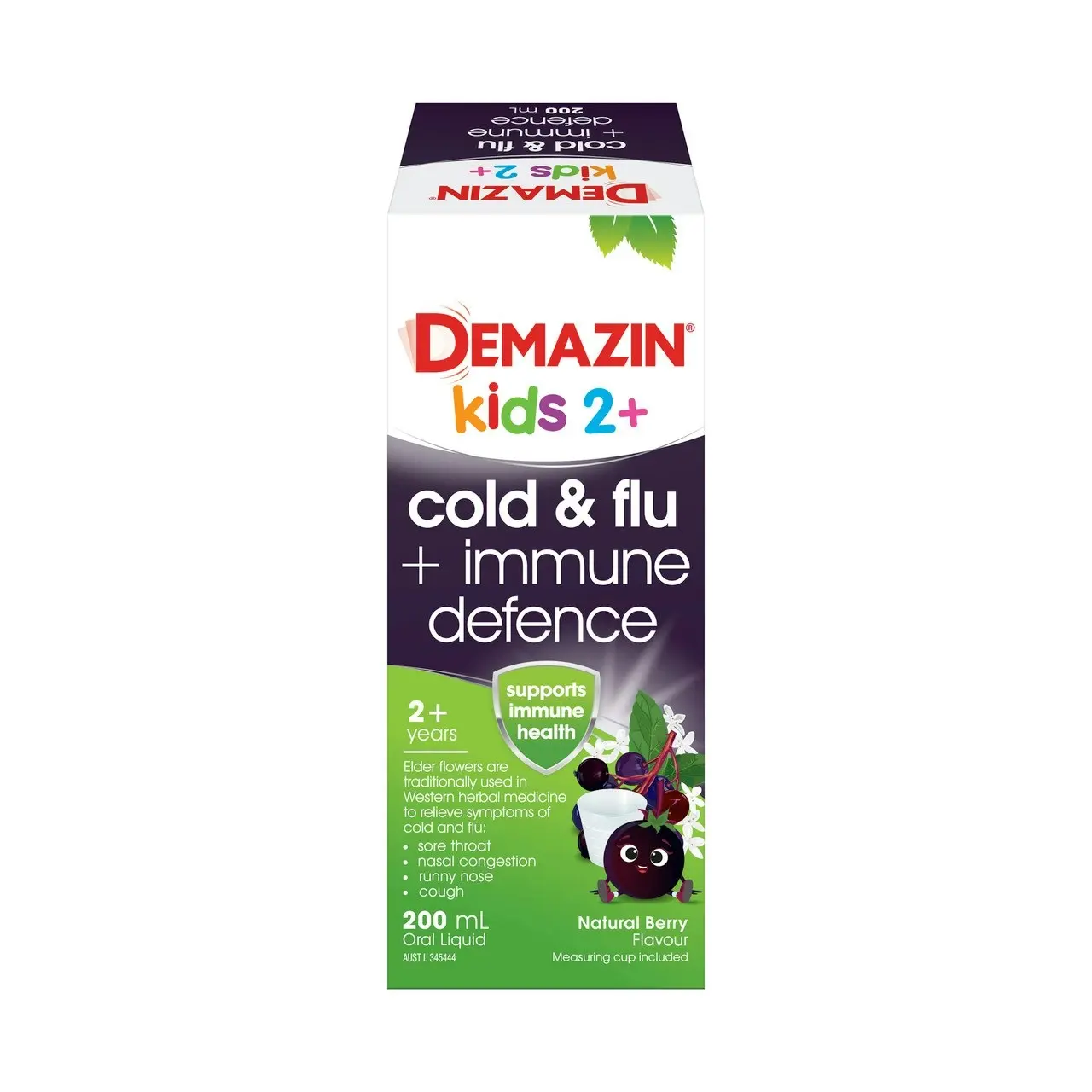 Demazin Kids 2+ Cold & Flu + Immune Defence Natural Berry Oral Liquid 200mL