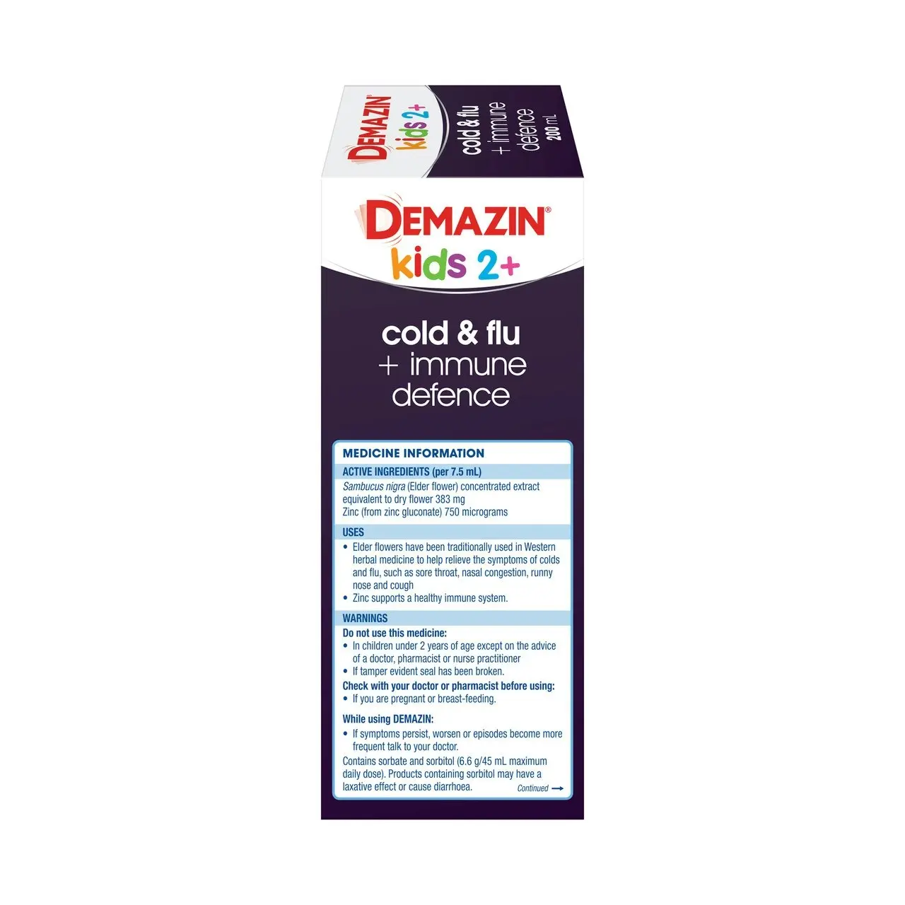 Demazin Kids 2+ Cold & Flu + Immune Defence Natural Berry Oral Liquid 200mL