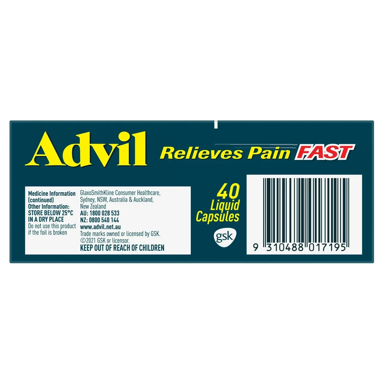 Advil Liquid Capsules for Fast & Effective Pain Relief 200mg Ibuprofen 40 Pack