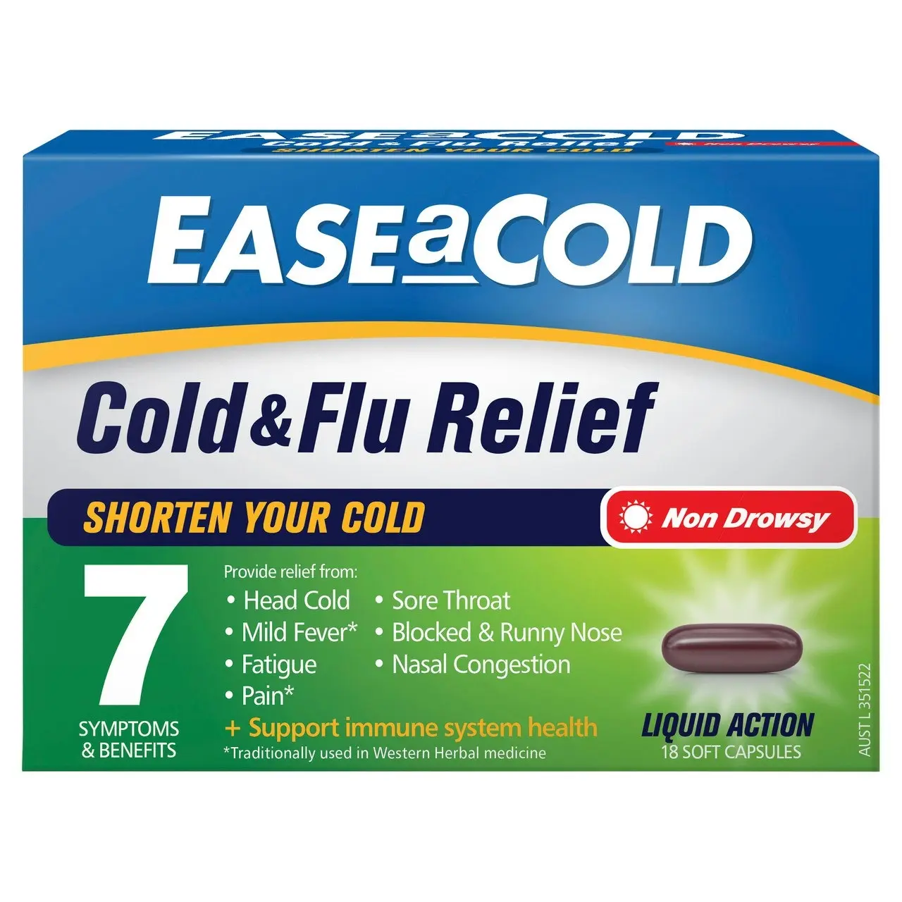 EASEaCOLD Cold & Flu Relief 18 Capsules