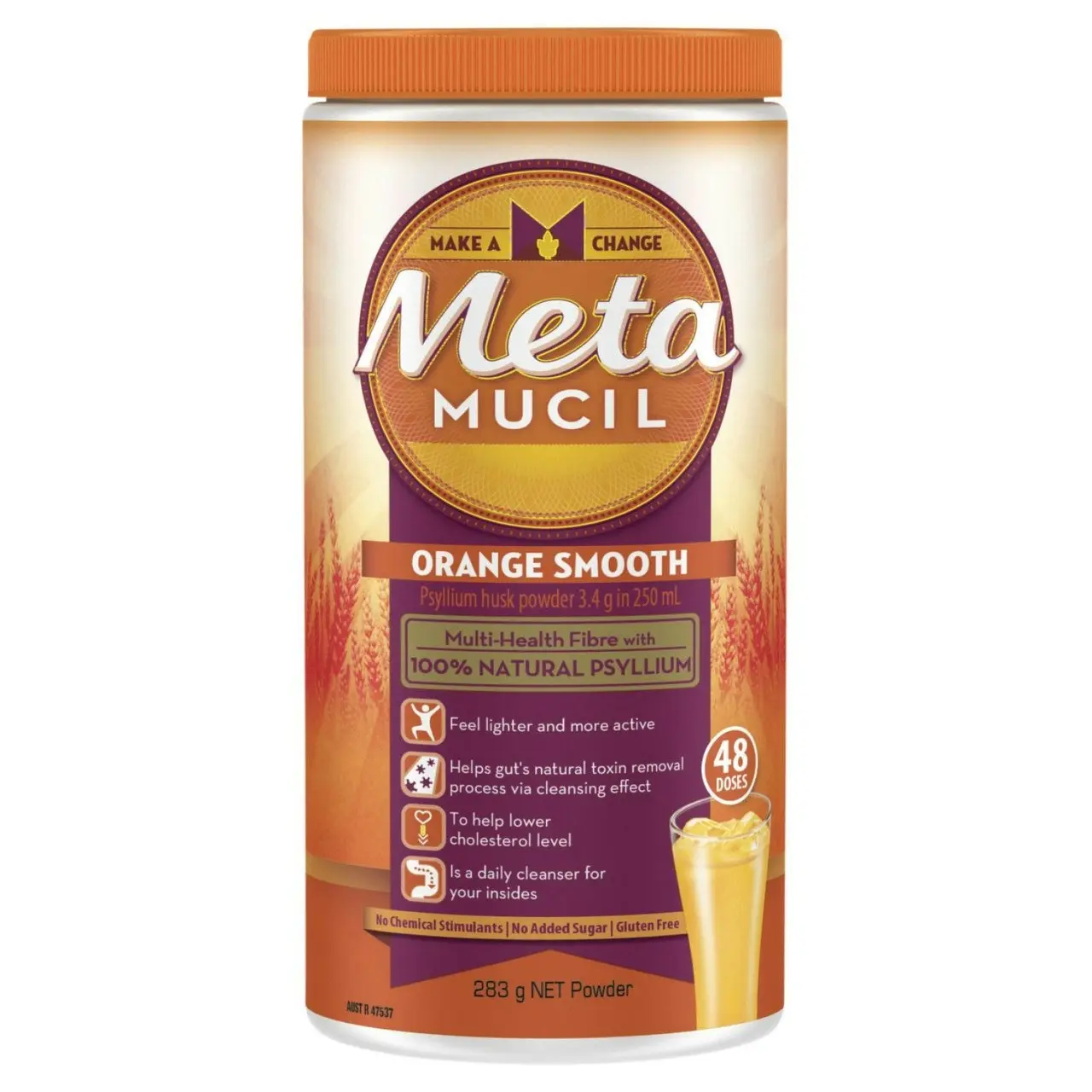 Metamucil Multi-Health Fibre with 100% Psyllium Natural Psyllium Orange Smooth 48D