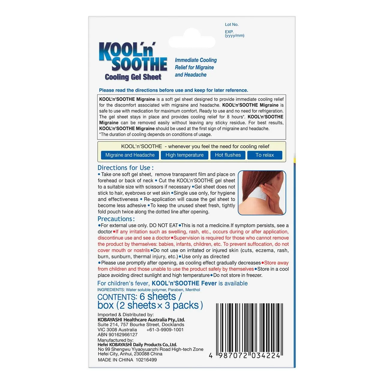 Kool 'n' Soothe Migraine & Headache 6 Sheets