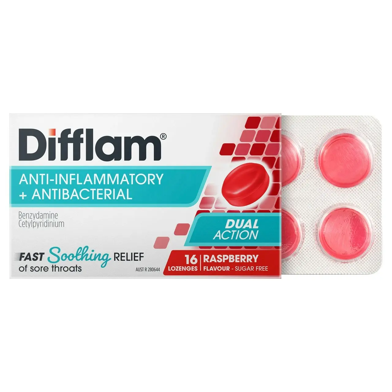 Difflam Sore Throat Lozenges Raspberry Flavour 16s