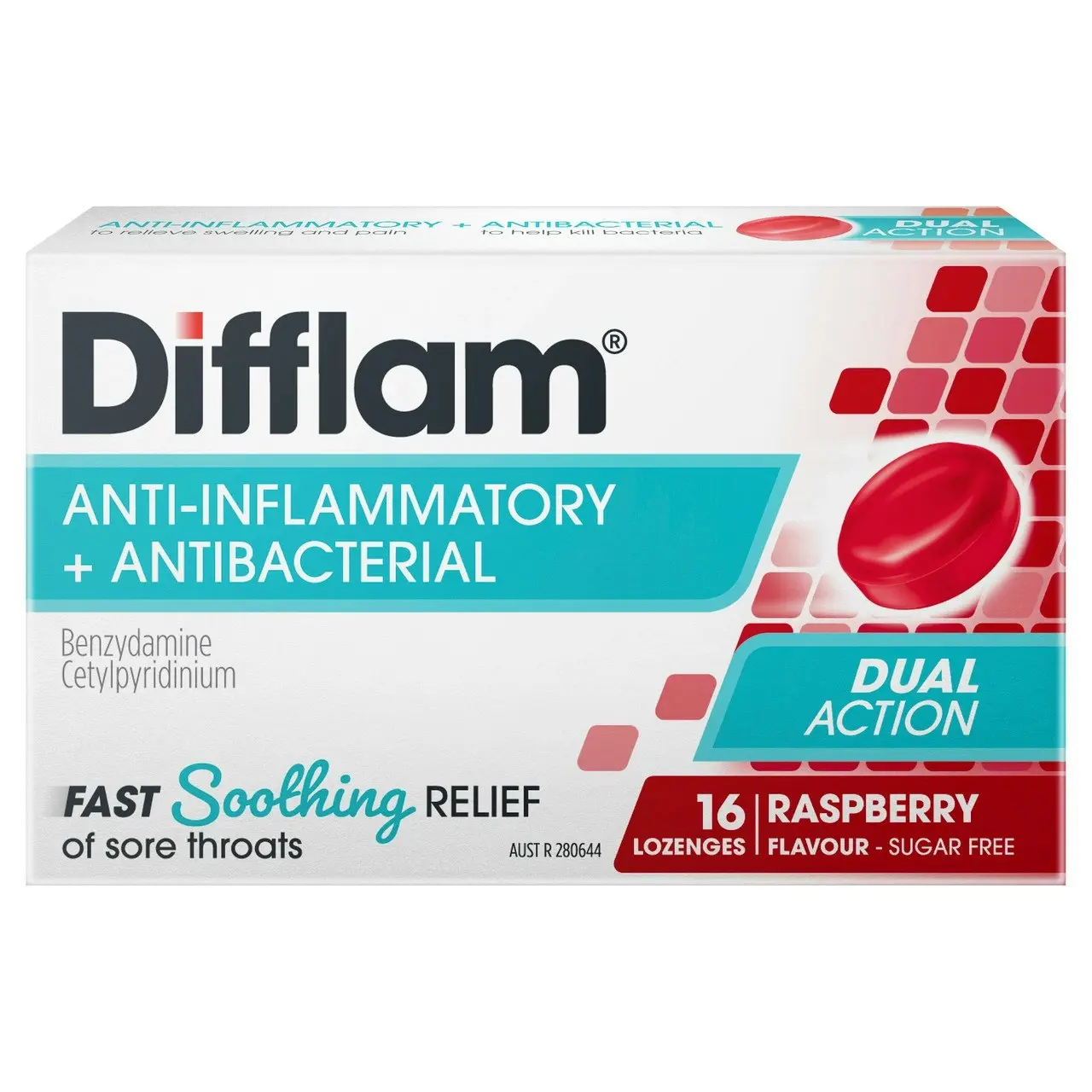 Difflam Sore Throat Lozenges Raspberry Flavour 16s