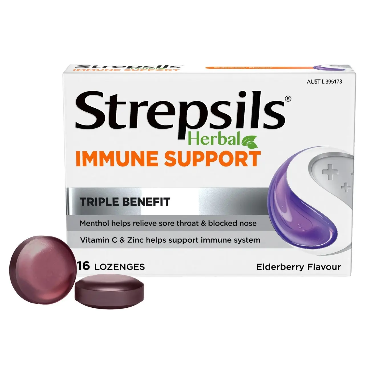 Strepsils Herbal Immune Support Lozenges Elderberry 16s