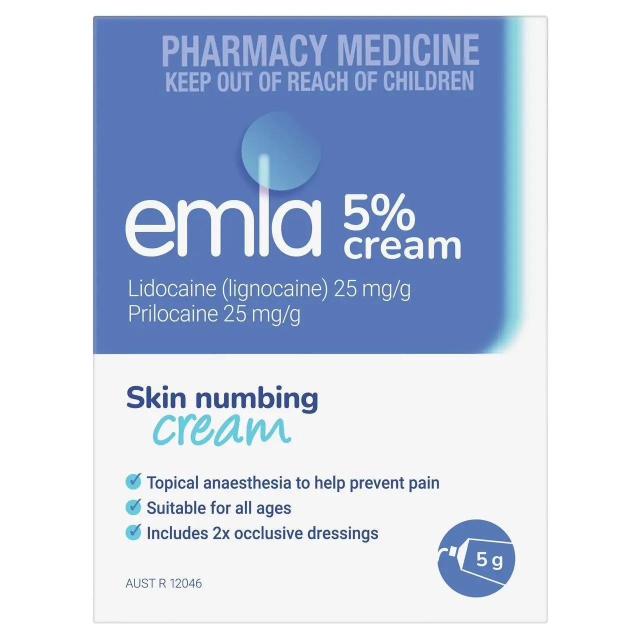 Emla 5% Cream 5G tube w/ 2 dressings